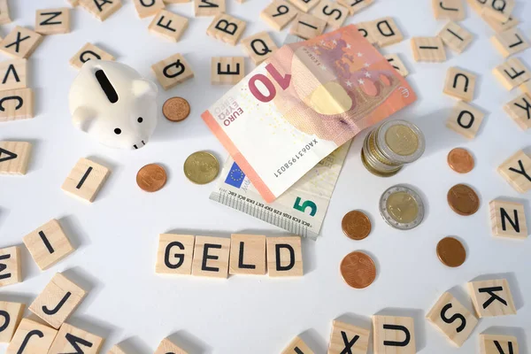Papper Eurosedlar Europeiska Unionen Spargris Bank Sedlar Bordet Bland Euromynt — Stockfoto
