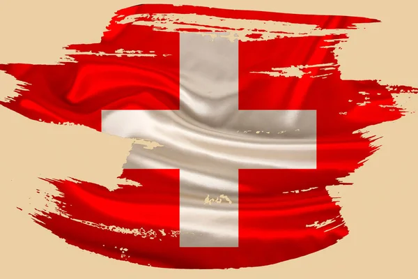 Nationell Flagga Schweiz Kreativ Grunge Penseldrag Flagga Isolerad Bakgrund Begreppet — Stockfoto