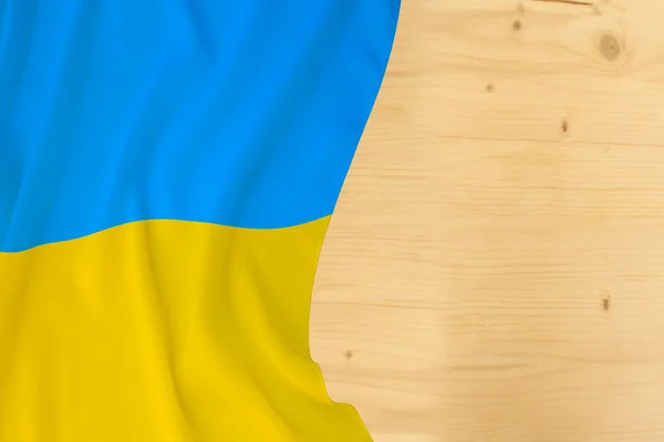 Národní Vlajka Moderního Státu Ukrajiny Krásné Hedvábí Dřevěné Pozadí Koncept — Stock fotografie