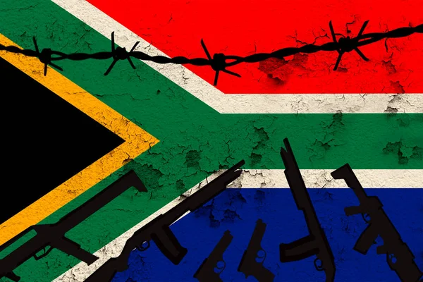 Nationell Flagga Sydafrika Texturerad Bakgrund Rader Taggtråd Begreppet Krig Revolution — Stockfoto