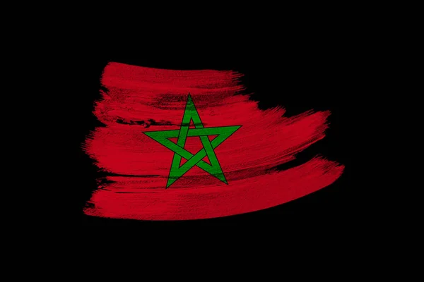 Bandeira Nacional Criativa Grunge Morocco Pincelada Fundo Negro Isolado Conceito — Fotografia de Stock