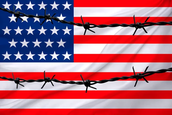 Amerikai Nemzeti Zászló Texturált Háttérrel Szögesdrót Sorok Háború Fogalma Forradalom — Stock Fotó