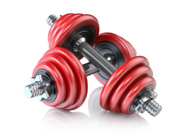 Two red dumbbells