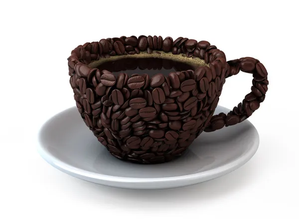 Tazza di caffè assemblata da chicchi di caffè — Foto Stock