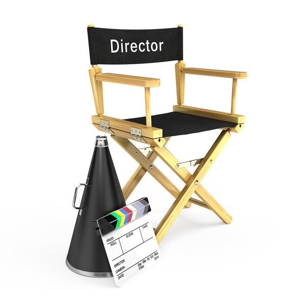 Director chair, megaphone and clapper board