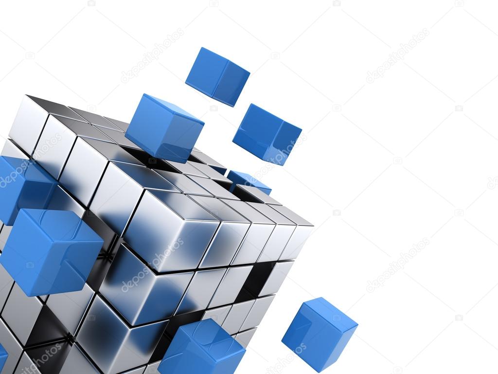 Teamwork business concept - cube assembling from blocks