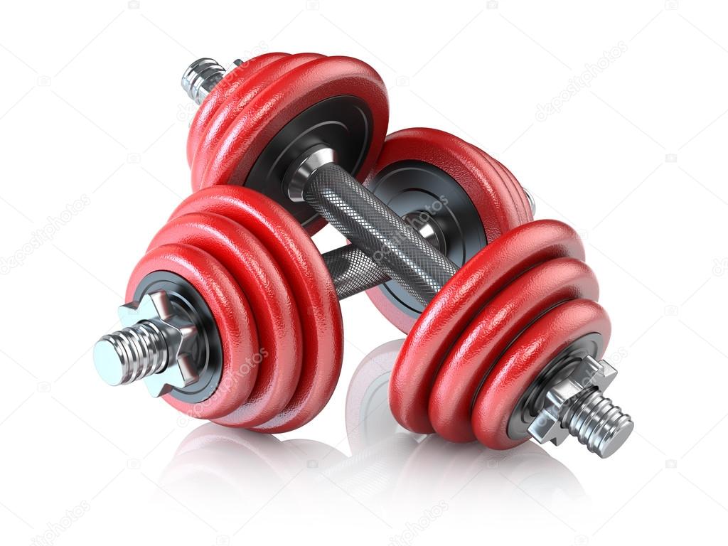 Two red dumbbells