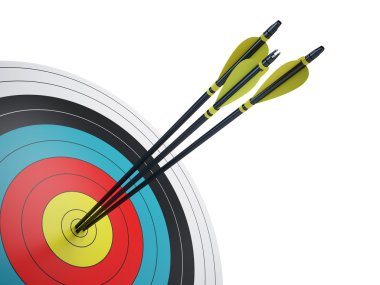 Arrows hitting the center of target - success business concept clipart