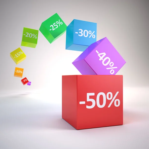 Color cubes with discount percents — Stock Photo, Image