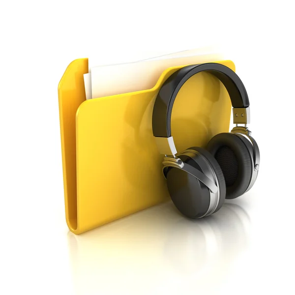 Folder and headphones — Stock Photo, Image