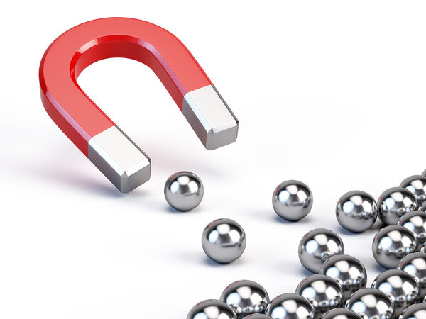 Магнит притягивает сферы
