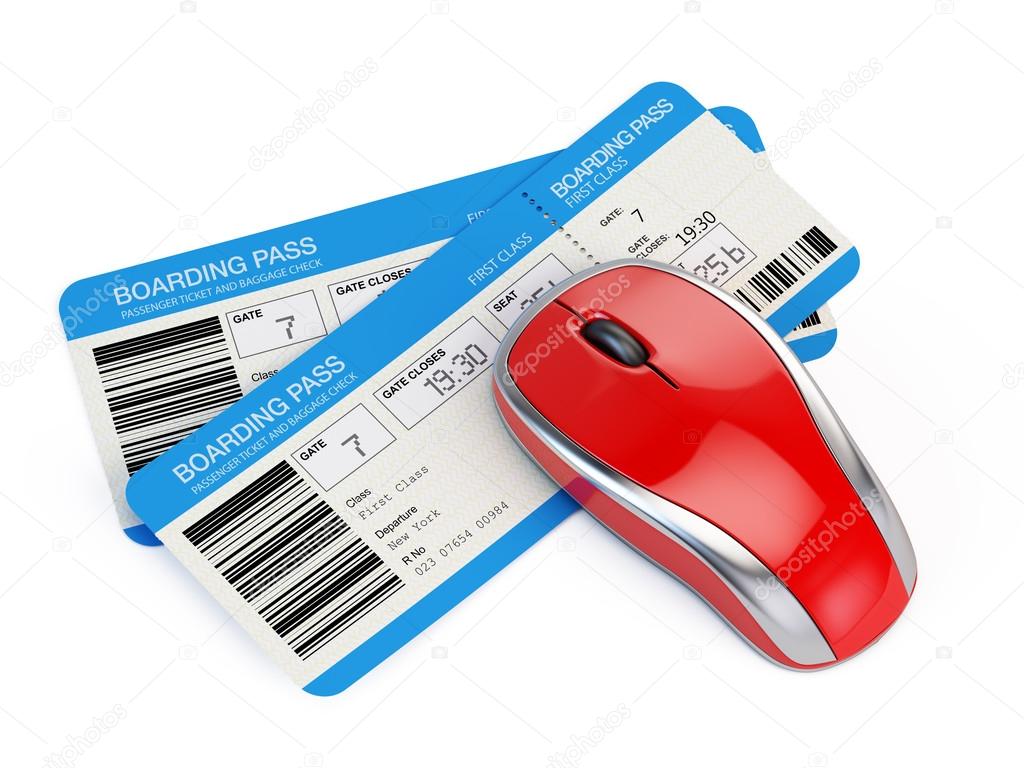 Airline tickets and computer mouse