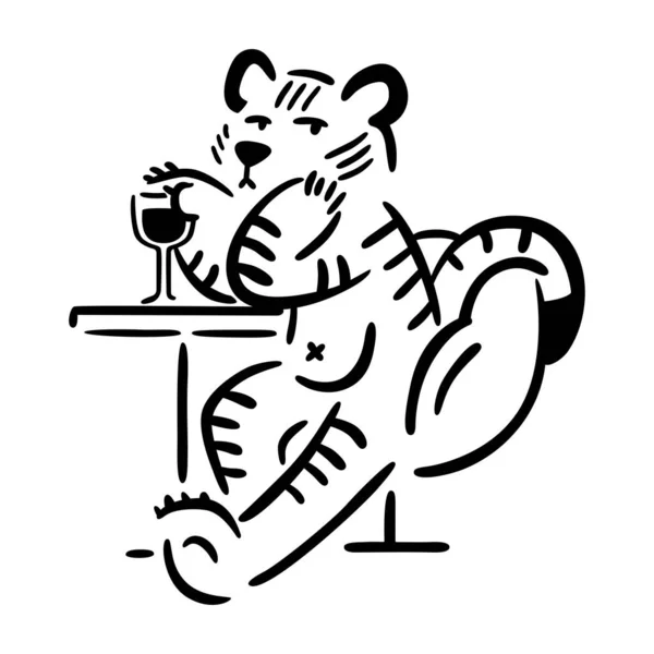 Tygrys Siedzi Krześle Szklanką Wina Chińskie Zodiakalne Zwierzę Symbol Nowego — Wektor stockowy
