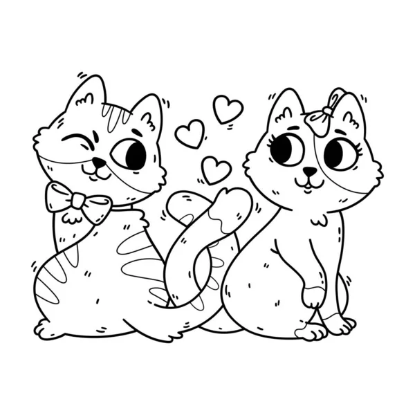 Cats Fall Love Knot Tails February Postcard Domestic Animals Romantic Ліцензійні Стокові Ілюстрації