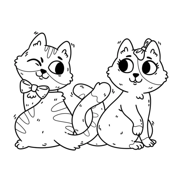 Cats Fall Love Knot Tails February Postcard Domestic Animals Romantic Ліцензійні Стокові Ілюстрації