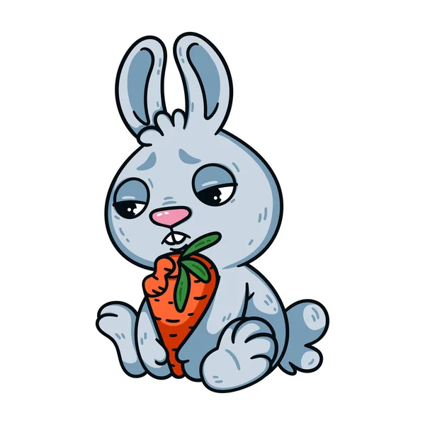 Сумний Пасхальний Кролик Укушеною Морквою Кролик Символ 2023 Року Місячного Стоковий вектор