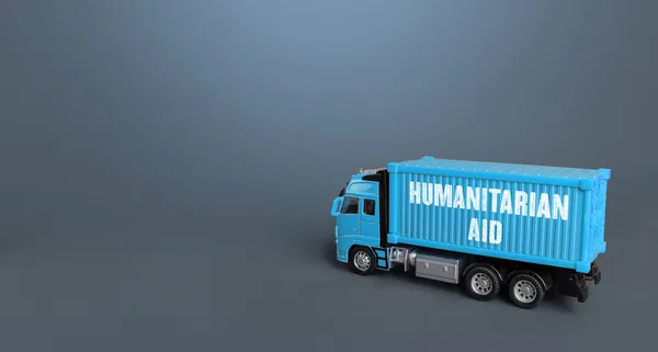 Truck Humanitarian Aid Collection Delivery Humanitarian Cargo Supplies Affected Regions — Stock Photo, Image