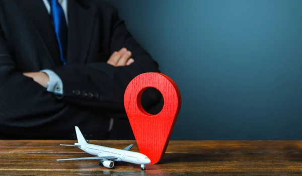 Avión Pasajeros Icono Mapa Pin Ubicación Roja Organización Del Tráfico — Foto de Stock