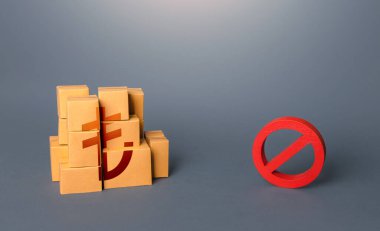 Türk lira kutuları ve yasaklama sembolü HAYIR. Ticaret savaşları. İthalat ürünlerine yasak. Ulaşım imkansızlığı, aşırı tedarik. Yaptırımlar ve ambargolar. Mal sıkıntısı. Kaçak mala el koyma