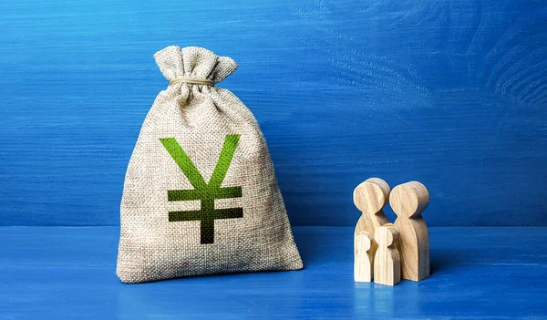 Figurines Familiales Sac Chinois Yuan Yen Japonais Budget Familial Investissement — Photo
