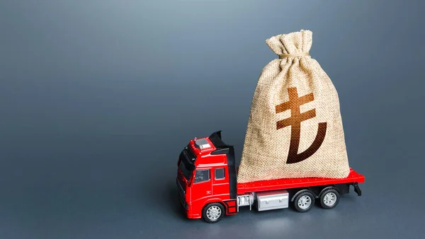 Camion Avec Sac Argent Lire Turque Prêt Dépôt Aide Financière — Photo