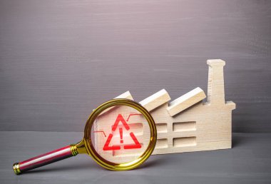 Fabrika ve uyarı işareti. Girişimlerin ve işletmelerin mali denetimi. Denetleme. Sigortacılık. İflas olasılığı var. Güvenlik ihlali. Yaptırımlar. Tutuklu mülk. Emisyon kontrolü.