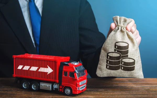 Businessman Money Bag Truck High Income Transport Business Transport Goods — Fotografia de Stock