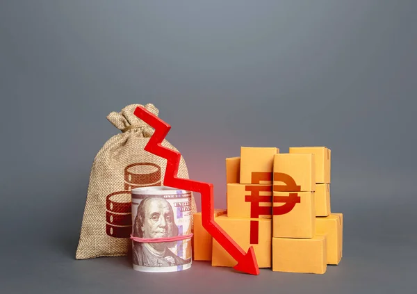 Philippine Peso Money Goods Arrow Falling Profits Reduction Consumption Trade — Stockfoto