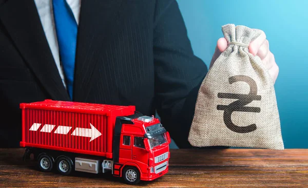 Businessman Ukrainian Hryvnia Money Bag Truck Income Transport Business Transport — Photo