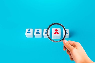 Review of a potential candidate. The employer chooses a recruit. Talented and promising. Leadership skills. Highlighted. A close look. Human resources and the labor market. Hire best workers.