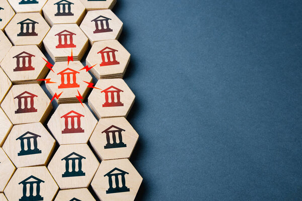 Problems with government agencies and institutions. Public authorities shutdown. Take down the bureaucracy and corruption. Bank failure causes a chain reaction and instability of the financial system.