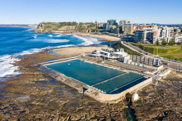 Aerial View Historic Newcastle Ocean Baths Prominent Local Landmark Nsw — Stock Photo, Image