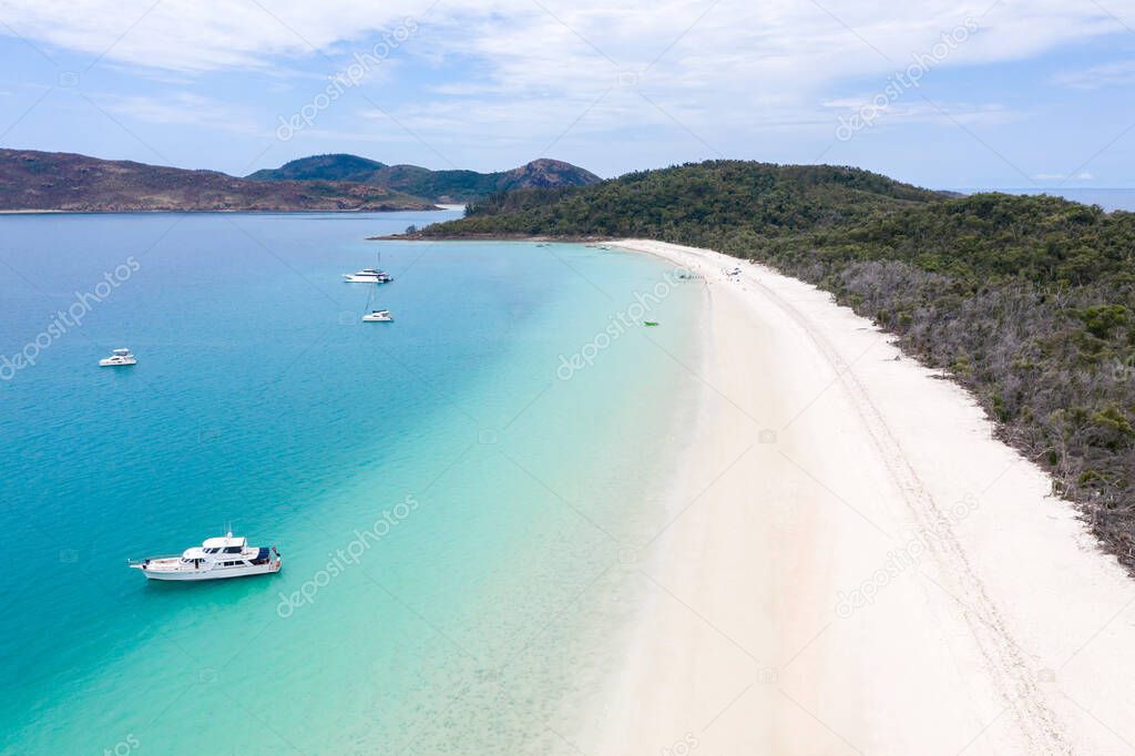 Aerial view of Whitehaven beach in tropical north Queensland. One of the most famous beaches in the world. Whitsunday Island - Australia