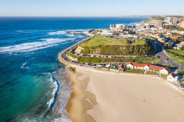 Nobbys Beach Newcastle Australia Luftaufnahme Von Strand Und Stadt — Stockfoto