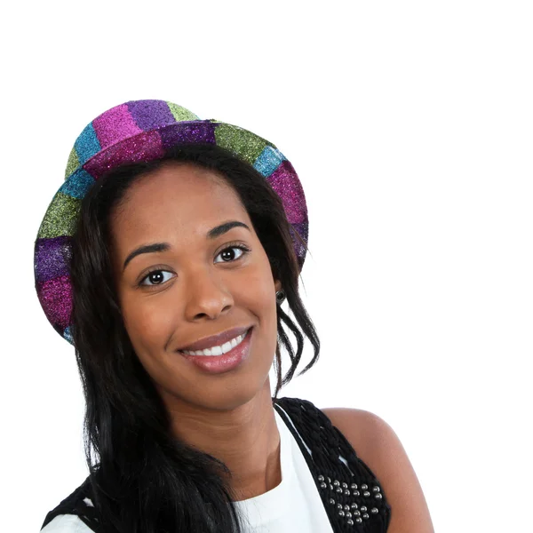 Black woman in a party hat — Stock Photo, Image