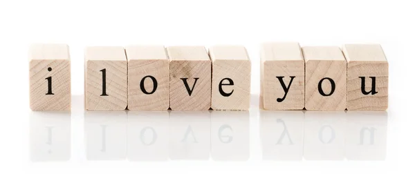 I love you spelled in wooden blocks — Stock Photo, Image