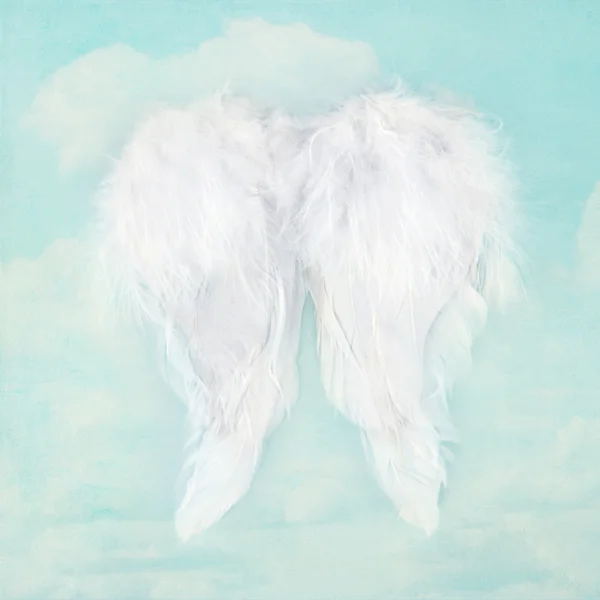 White angel wings on textured sky background — Stock Photo, Image