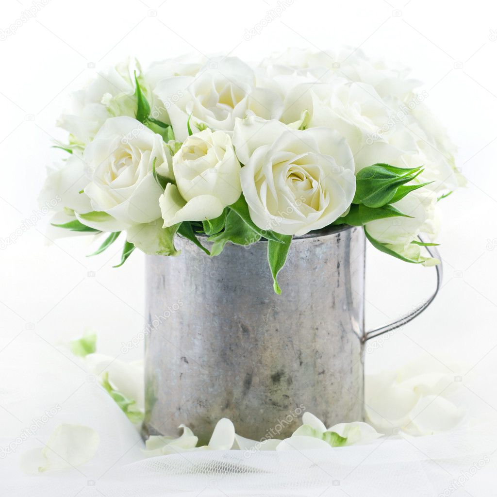 Bouquet of white wedding roses