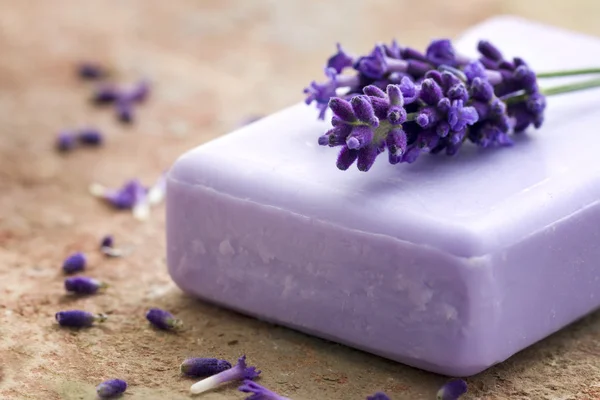 Bar of violet soap — Stock Photo, Image