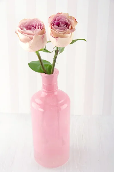 Two pink roses in a glass bottle — Stock Photo, Image