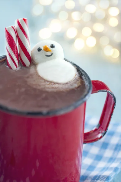 Warme chocolademelk in een rustieke rode mok — Stockfoto