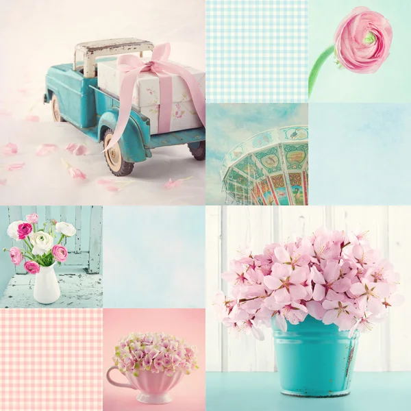 Collage aus rosa und hellblauen Tönen — Stockfoto