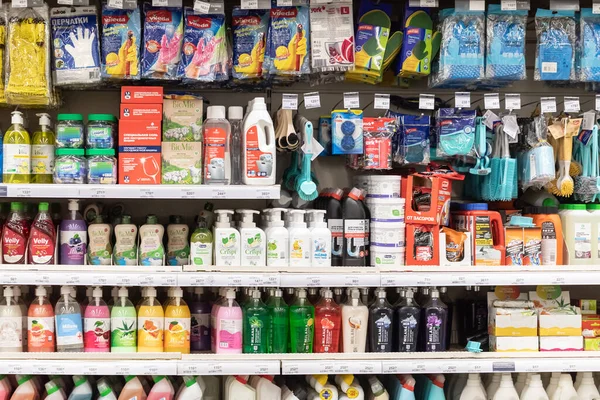 July 5, 2021, Russia, Moscow. Various goods of the economic department in the supermarket. — Stock Photo, Image