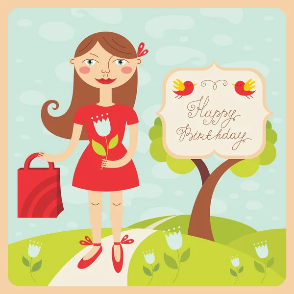 Birthday card with girl — Stock Vector