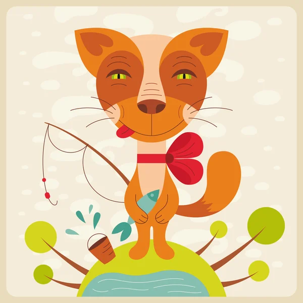 Cat with fish. — Stock Vector