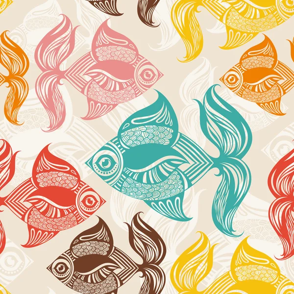 Bezešvé vzor s barevnými rybami. — Stockový vektor