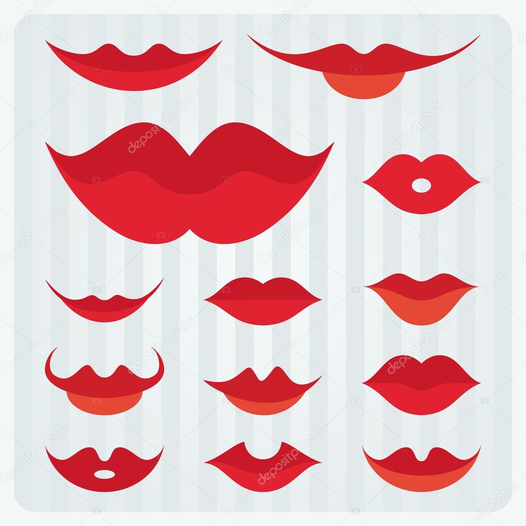 Set of red lips. Design vector elements.