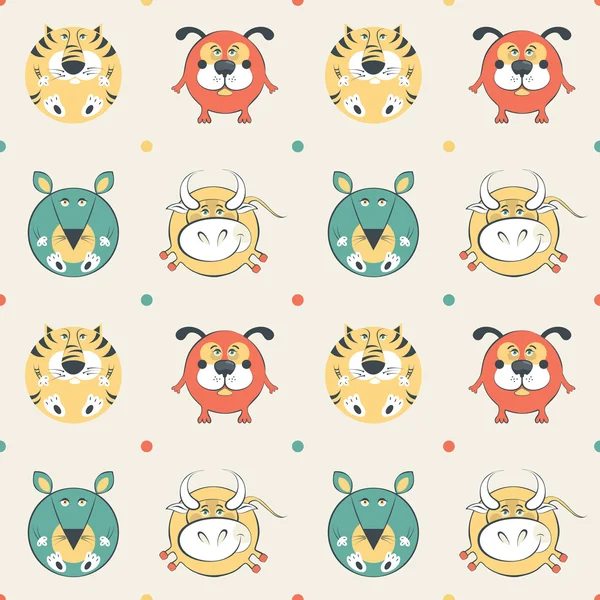 Modèle d'animaux de compagnie colorés avec chat, chien, souris et vache — Image vectorielle