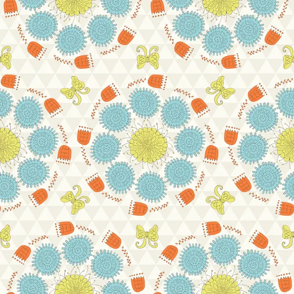 Seamless sunshine pattern with flowers — Stock Vector