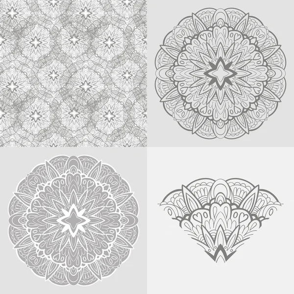 Vector set: ornamental round background, seamless pattern — Stock Vector
